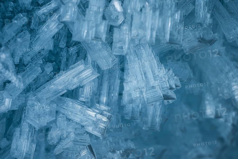 Ice crystals on glacier wall, glacier cave, ice cave, Morteratsch glacier, Engadin, Graubünden, Switzerland