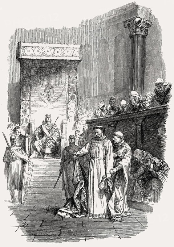 Pope Gregory VI leaving Avignon, abdication at the Council of Sutri on 20 December 1046