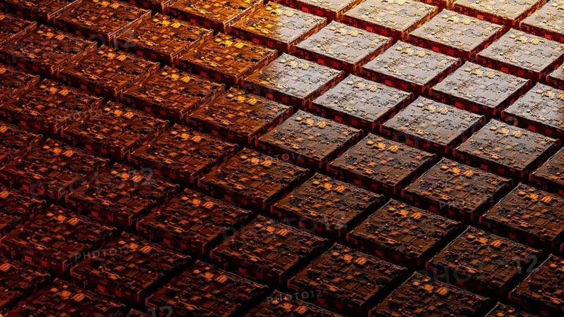 This background showcases a complex arrangement of abstract circuitry, with warm orange hues and intricate patterns that evoke a sense of advanced technology and innovation