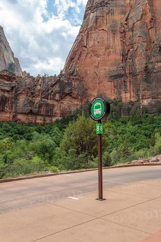 Sign for Shuttle Stop #8 at Big Bend in Zion National Park, Utah