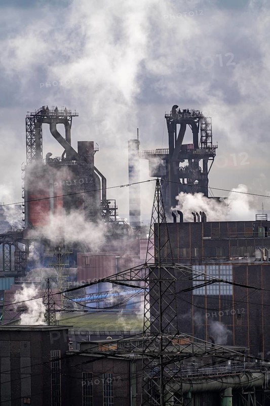 Panorama of the Thyssenkrupp Steel steelworks in Duisburg-Bruckhausen, blast furnaces 8 and 9, North Rhine-Westphalia, Germany