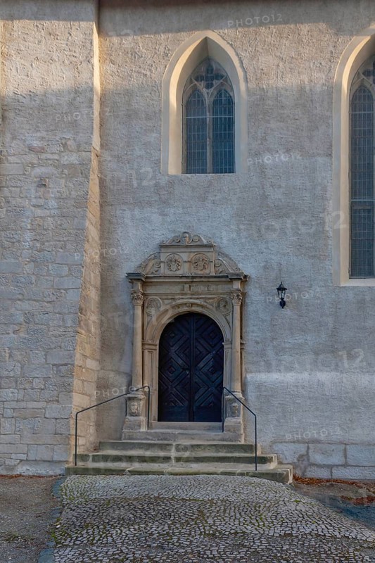 Church portal of the mountain church of St Bartholomew, Blankenburg, Saxony-Anhalt, Germany