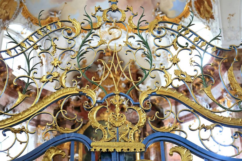 Benediktbeuern Abbey, former Benedictine Abbey, today a branch of the Salesians of Don Bosco, detail of the choir grid, Bad Tölz-Wolfratshausen district, Upper Bavaria, Germany