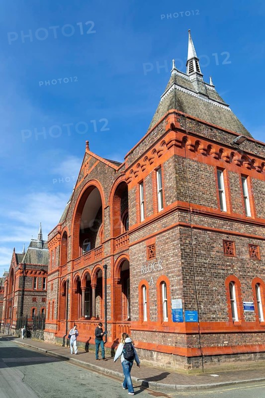 Red brick of historic Waterhouse buildings, North Campus, University of Liverpool, England, UK Block A