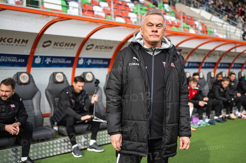 LUBIN, POLAND - FEBRUARY 18, 2024: Football match Polish PKO Ekstraklasa between KGHM Zaglebie Lubin vs Cracovia 1:1. Head coach of Cracocia Jacek Zielinski