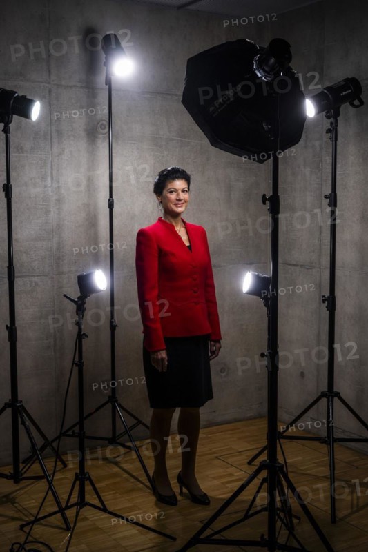 Sahra Wagenknecht is a member of the German Bundestag and founder of the BSW party, pictured here in front of her office in the German Bundestag in Berlin, 10 April 2024