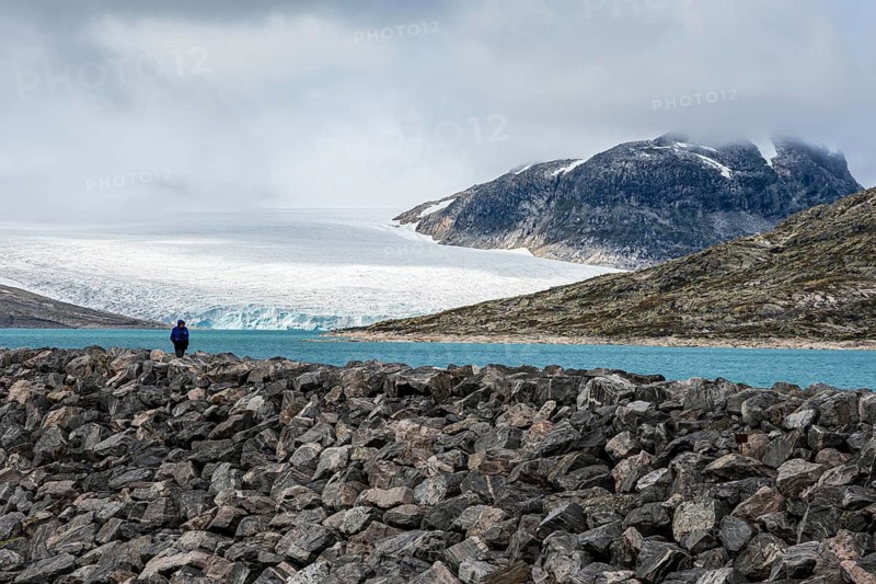 Dam at lake Styggevatnet, Styggevatn, Jostedal glacier, Norway