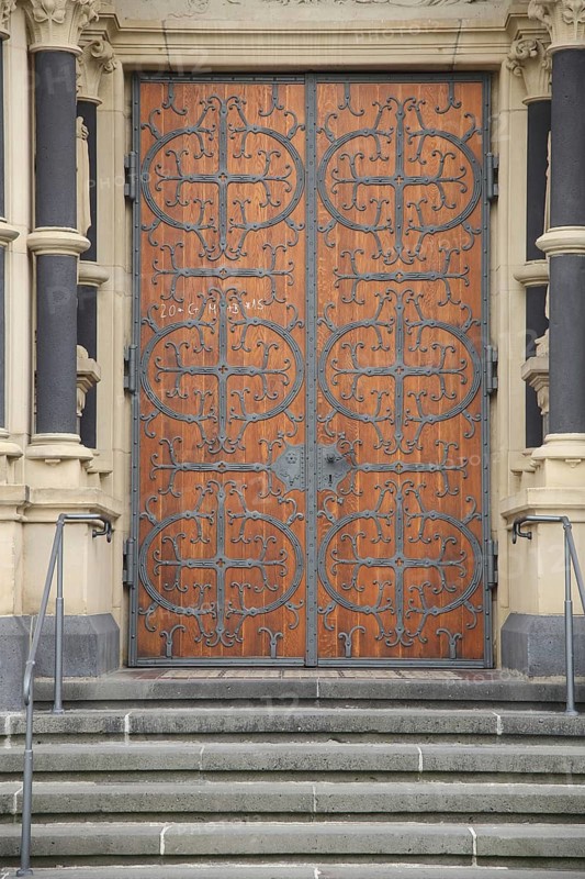 Church door with fittings, rivets, metal fittings, from St. Marien, Bad Homburg, Hesse, Germany