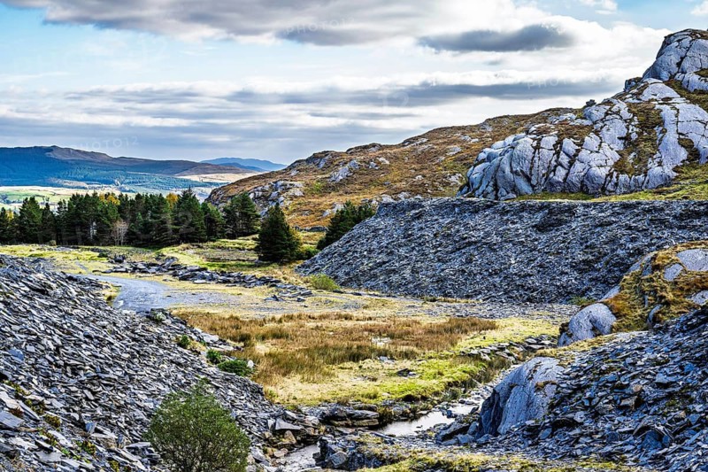 Autumn colors over Mountains and Llyn Cwmorthin Lake, Cwmorthin Terrace, North Wales, UK