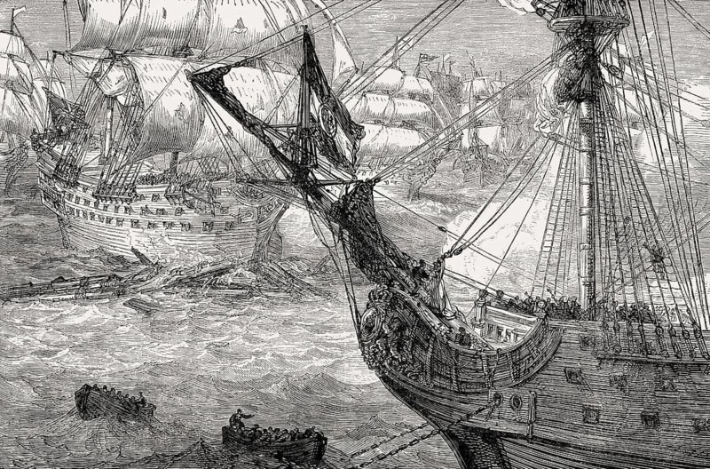 HMS Torbay at the Battle of Vigo Bay, 23 October 1702, From British Battles on Land and Sea, by James Grant