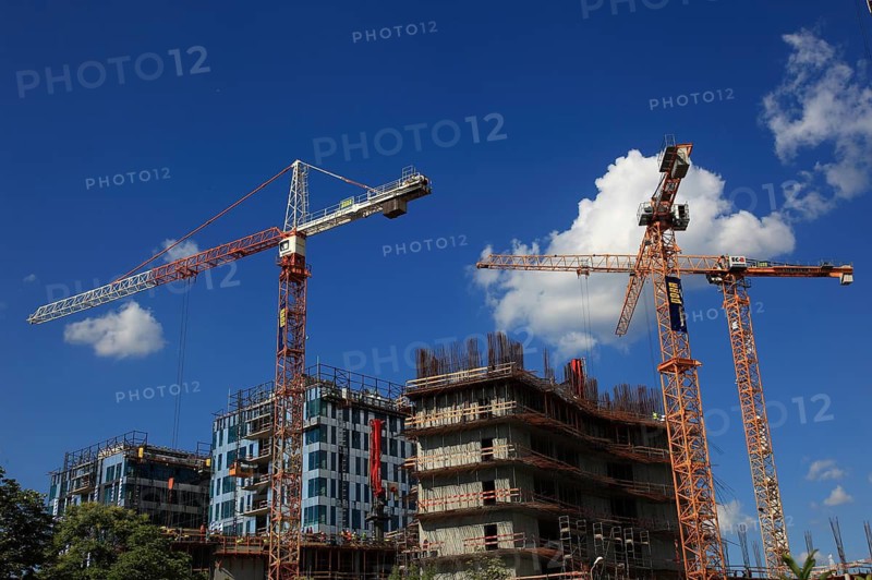 Romania, capital Bucharest, Bucuresti, construction site, new residential buildings in the city center