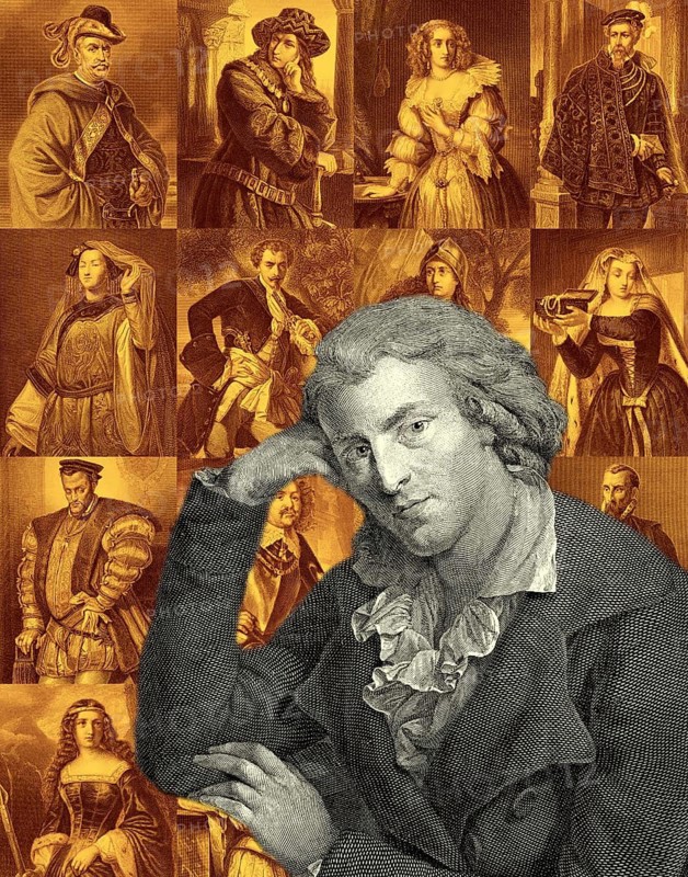 Portrait and characters from the works by Friedrich Schiller, 1759 - 1805
