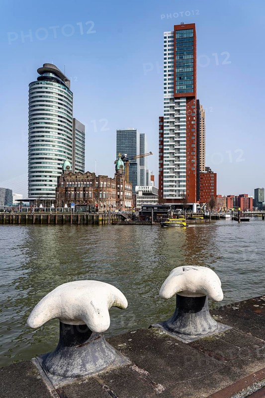 Kop van Zuid, Wilhelminapier, skyscrapers on the Nieuwe Maas, skyline of the city center, Rijnhaven harbor basin, Rotterdam, Netherlands