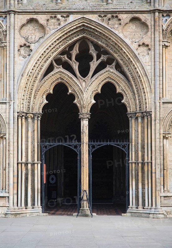 Entrance doorway to west tower of Ely cathedral, Cambridgeshire, England, United Kingdom