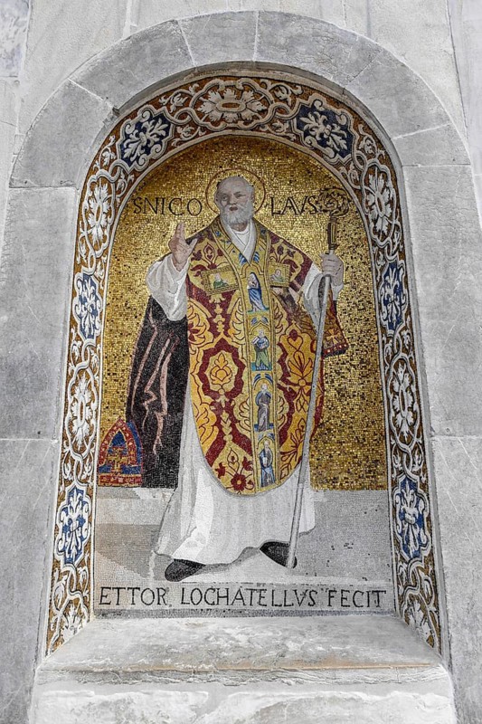Mosaic of St. Nicholas above the portal of St. Mark's Cathedral, St. Mark's Square, Venice, Veneto Region, Italy