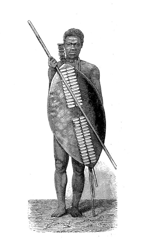 Types from the Zulu Empire in South Africa, around 1875, an unmarried warrior, historical, digital reproduction of an original from the 19th century