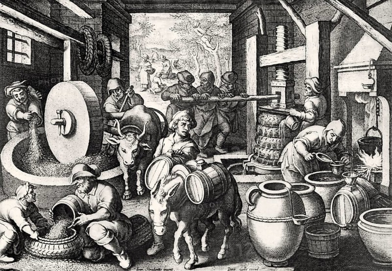 Extraction of tree oil, 16th century