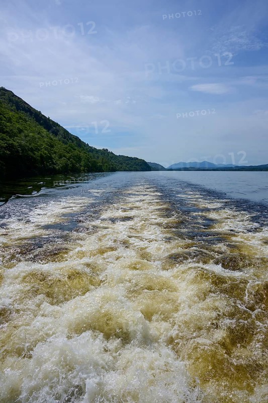 Landscape view of a river with waves and wooded hills in the background, Fort Augustus, Loch Ness, Scotland, United Kingdom, Great Britain