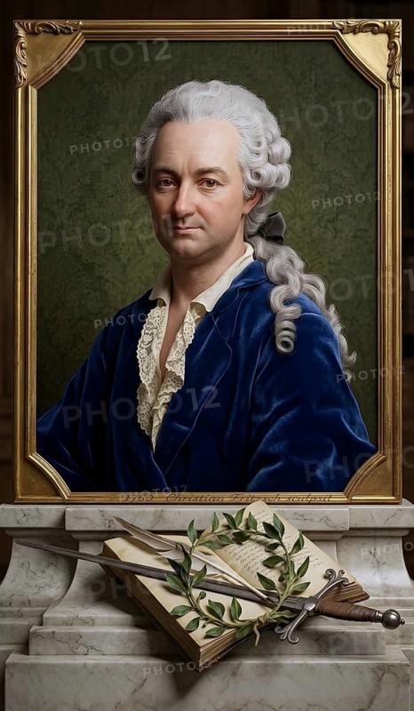 Portrait of Ewald Christian von Kleist, symbolic image poet, writer, historical personality, fable, hymn, narrative, poet, Prussian officer, historical illustration, digitally edited
