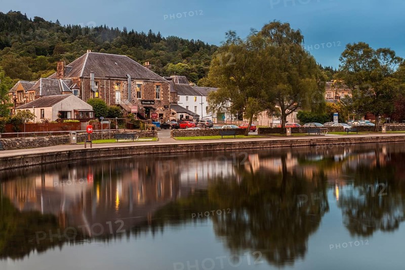 UK. Scotland. Callander. Traditional Houses from across the river