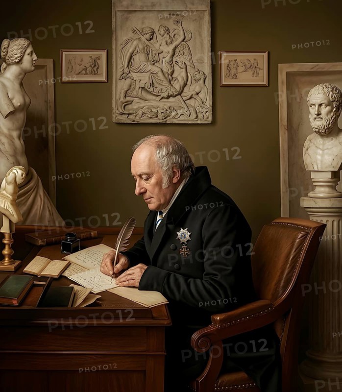 Portrait of Wilhelm von Humboldt, linguist and educational politician, historical illustration, digitally edited, personality, Prussia, political, education, scholar, writer, statesman, language, literature, art, University of Berlin