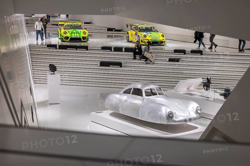 Porsche Museum Stuttgart. The Porsche Type 64, built in 1939, is the forefather of Porsche sports cars. The automotive museum of Dr. Ing. h.c. F. Porsche AG shows racing cars and iconic cars from automotive history. interior view. Zuffenhausen, Stuttgart, Baden-Württemberg, Germany