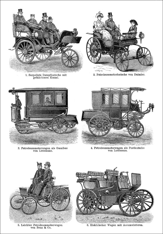 Steam and petroleum cars, 19th century