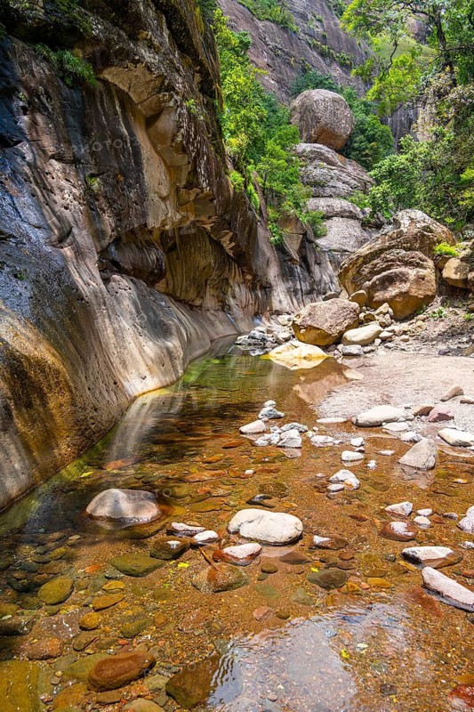 Water in the Tugela Gorge or Tugela Gorge in the riverbed, Drakensberg National Park, KwaZulu Natal, South Africa