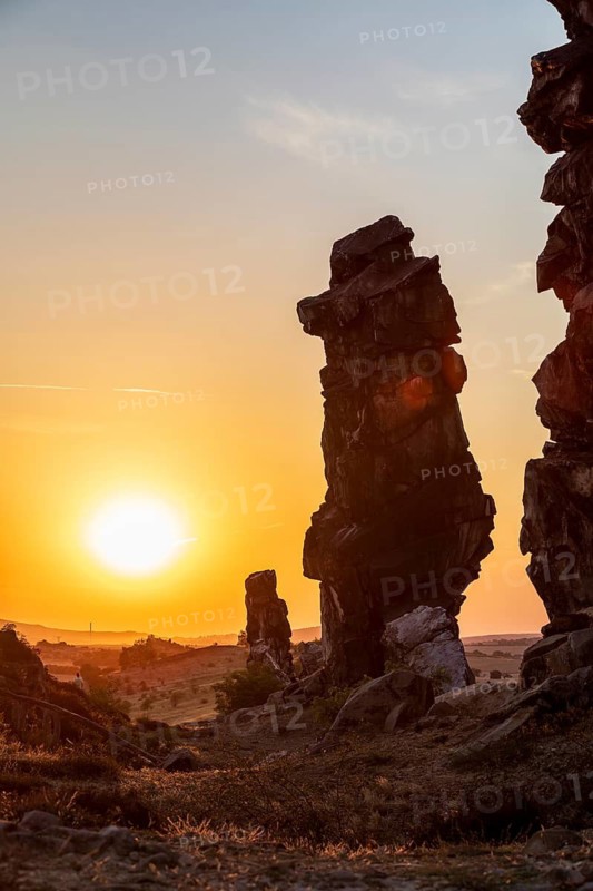Sunset at the Devil's Wall near Weddersleben, Thale, Harz, Saxony-Anhalt, Germany