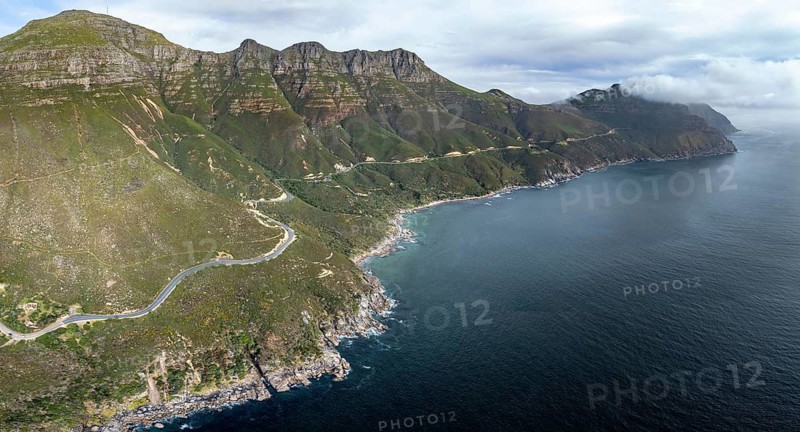 Aerial view, Chapman's Peak Drive coastal road, Noordhoek, Cape Town, Western Cape, South Africa