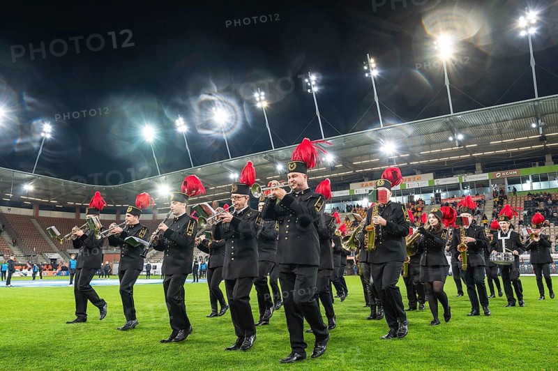 LUBIN, POLAND - NOVEMBER 11, 2023: Football match Polish PKO Ekstraklasa between KGHM Zaglebie Lubin vs Widzew Lodz 1:1. Mining orchestra before the game