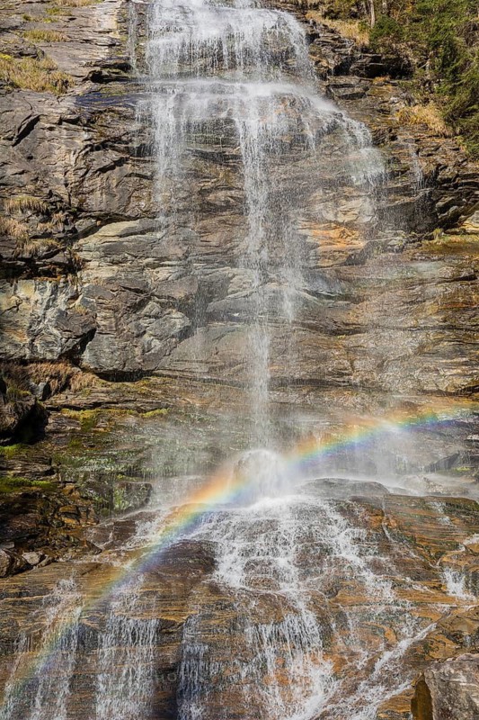 Rainbow. Melnikfall, a waterfall located at the Malta Hochalm road. Carithia, Austria