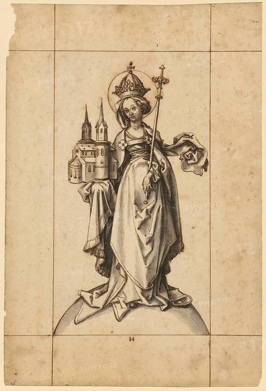 Holy Empress Cunegonde, Cunegonde of Luxembourg was Empress of the Holy Roman Empire and is particularly revered in Bamberg. She is considered the founder of the diocese of Bamberg and had numerous churches and monasteries built, authentic reproduction of a work of art, painting, drawing by Hans Holbein the Elder (born 1465 in Augsburg, died 1524 in Basel or Isenheim), German Renaissance painter, historical