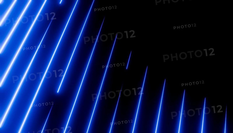Abstract rendering featuring a pattern of white diagonal lines with a blue glow against a dark background. The repetitive design creates a sense of movement and rhythm