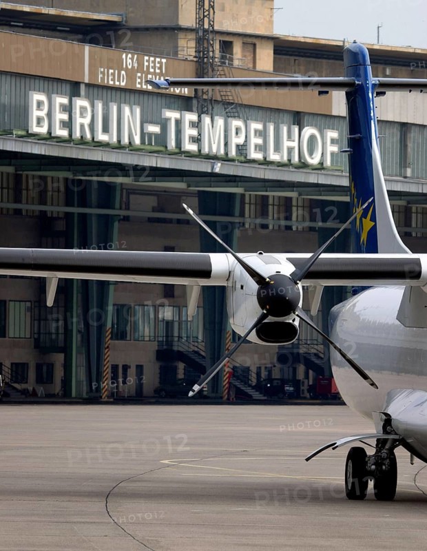 Berlin, DEU, 08.06.2004 - Airplane parked on runway at Tempelhof Airport, Berlin, Germany