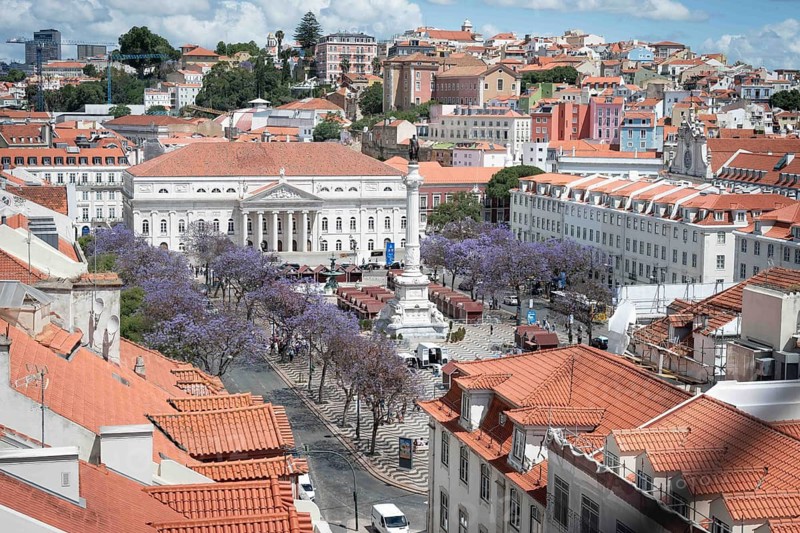 LISBON, PORTUGAL - MAY 19, 2025: view from the Santa Justa Elevator (Elevador de Santa Justa) towards Rossio Square (Praca Dom Pedro IV)