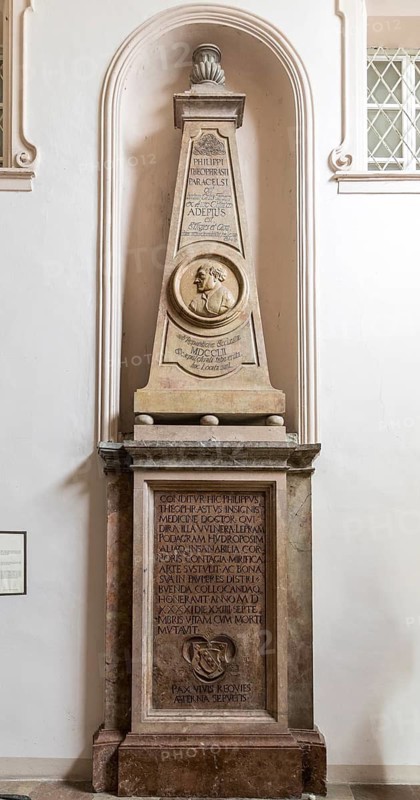 Tomb of Theophrastus Paracelsus at the historic St. Sebastian Cemetery in Salzburg, Austria