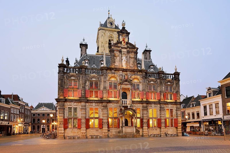 Stadhuis or Town Hall at dawn, Delft, South Holland, Netherlands