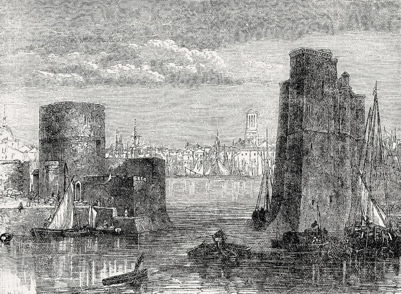 La Rochelle, a city in western France and a seaport on the Bay of Biscay, 19th century, From British Battles on Land and Sea, by James Grant