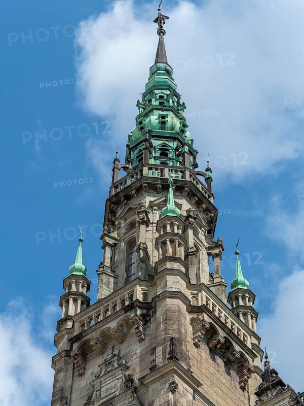 Magnificent old town hall with towers and copper roofs, neo-Renaissance, Liberec, Czech Republic