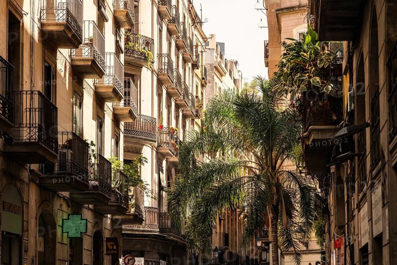 Alley in the historic centre of Barcelona, Spain