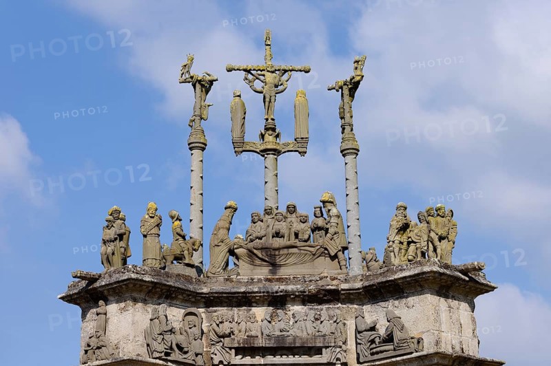 Calvary near Saint-Germain Church, Enclosed Parish, Pleyben, Finistere Department, Brittany, France