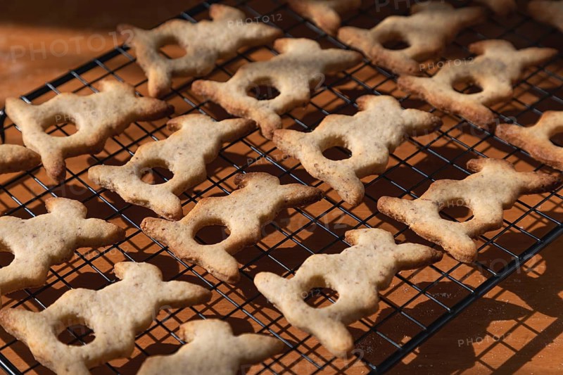 Baked bunny cookies on a cooling rack for Easter