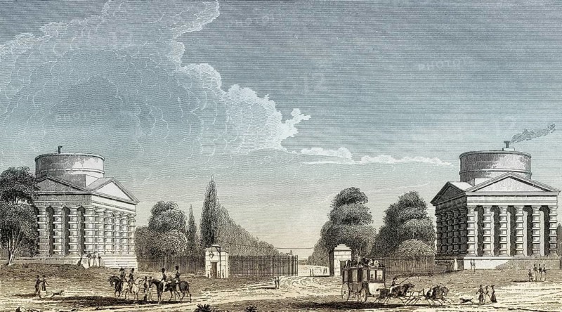La barrière de l'Étoile, place de l'Étoile, antique steel engraved print, 1831