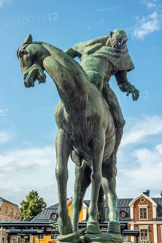 The statue Folke Filbyter (1010, 1080) by sculptor Carl Milles on the Main Square in Linköping, Östergötland, Sweden, Scandinavia