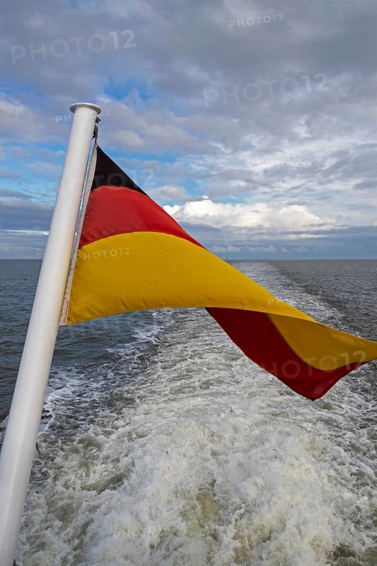 Flag, Shipping through the Wadden Sea, North Frisia, Schleswig-Holstein, Germany