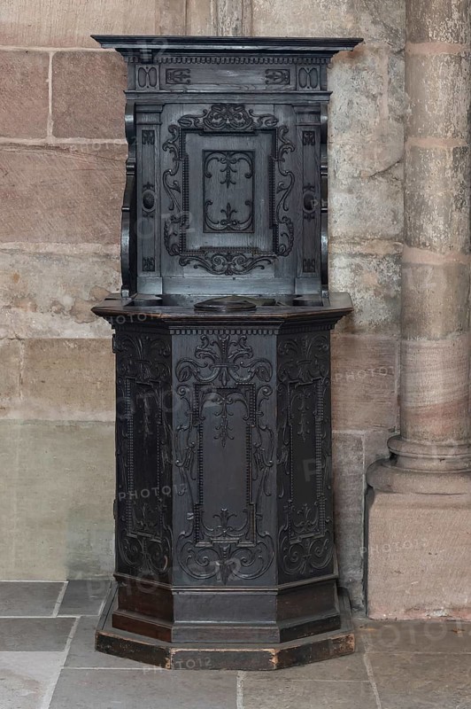 Craftsman's chair or alms chair, Sdebaldus Church, Nuremberg, Middle Franconia, Bavaria, Germany
