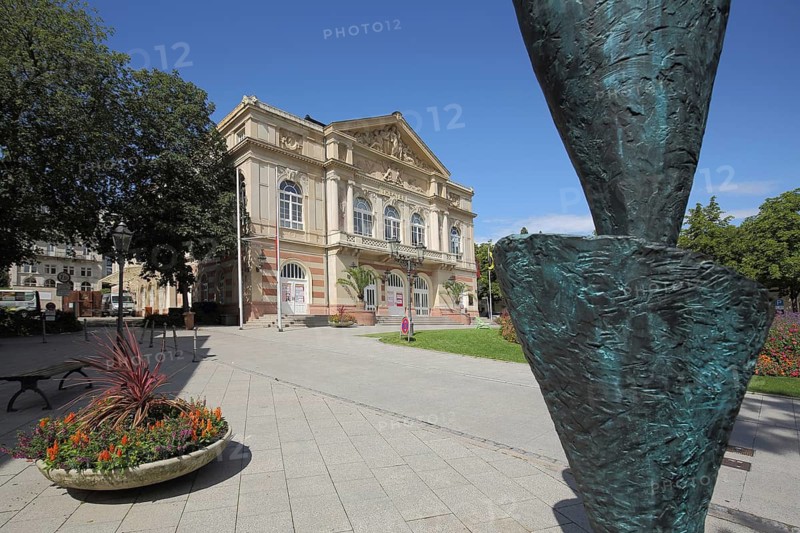 Bronze sculpture, abstract art, theatre, Baden-Baden, Northern Black Forest, Black Forest, Baden-Württemberg, Germany