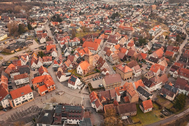 Historic old town with closely built half-timbered houses and tiled roofs, Ötisheim, Enzkreis, Germany