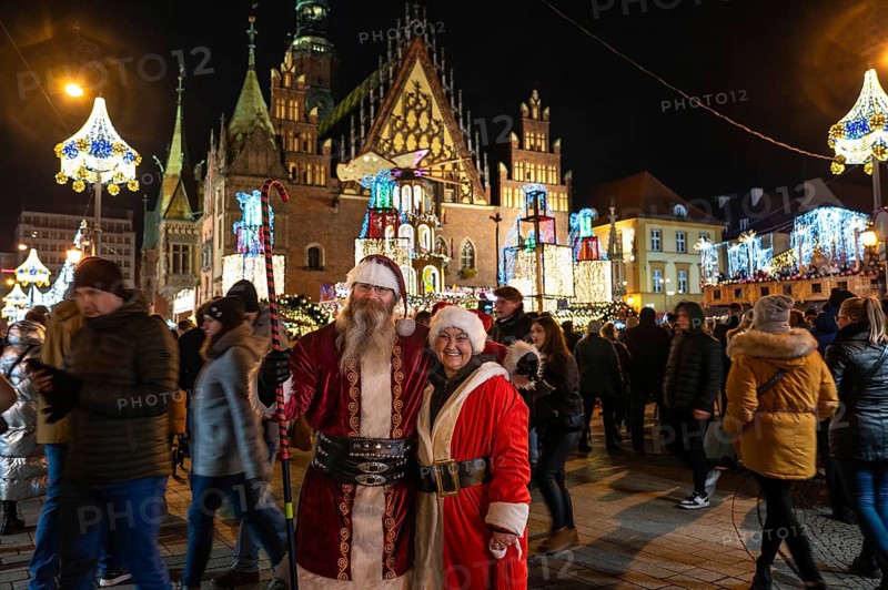 WROCLAW, POLAND - NOVEMBER 24, 2023: Traditional Christmas fair called Jarmark Bozonarodzeniowy in market square.